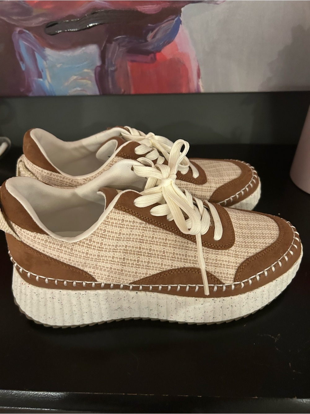 Women’s Cream & Brown Platform Lace-Up Sneakers